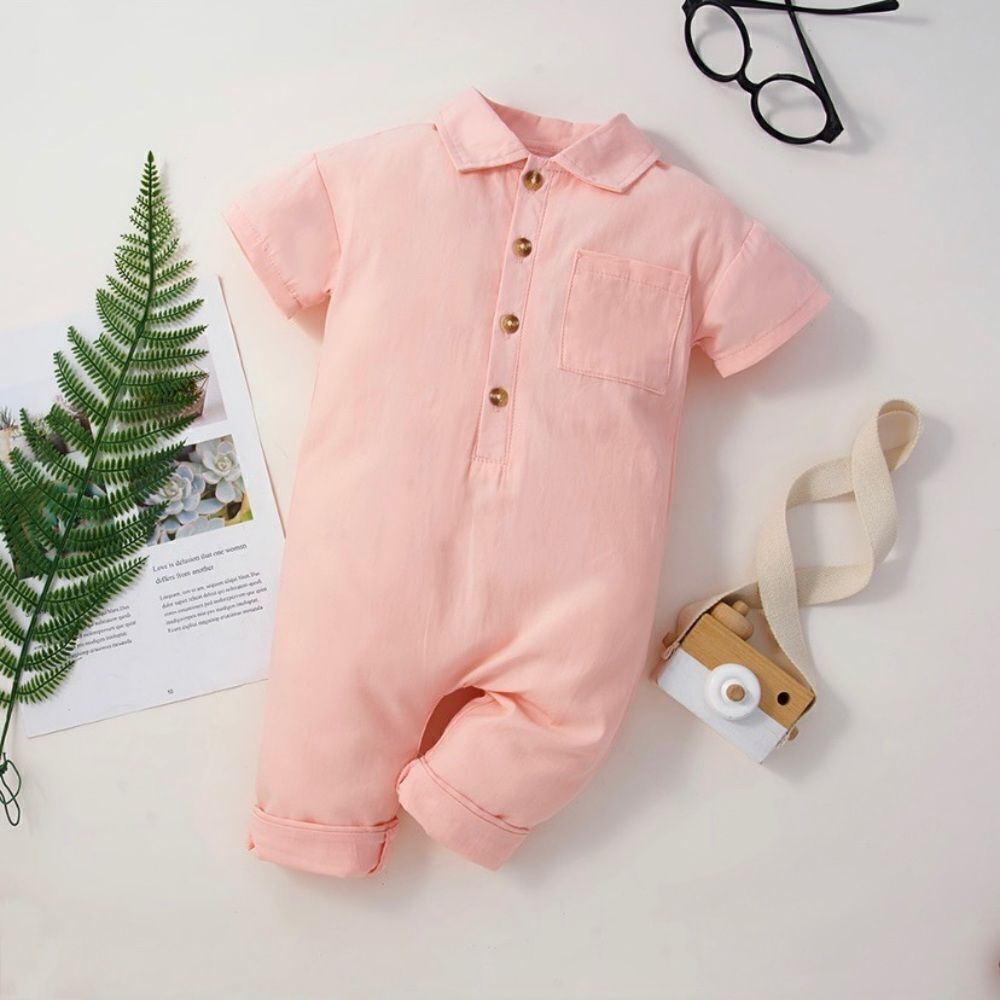 NWT - Size 9-12 month, girls solid lapel collar pocket jumpsuit, one piece, pink